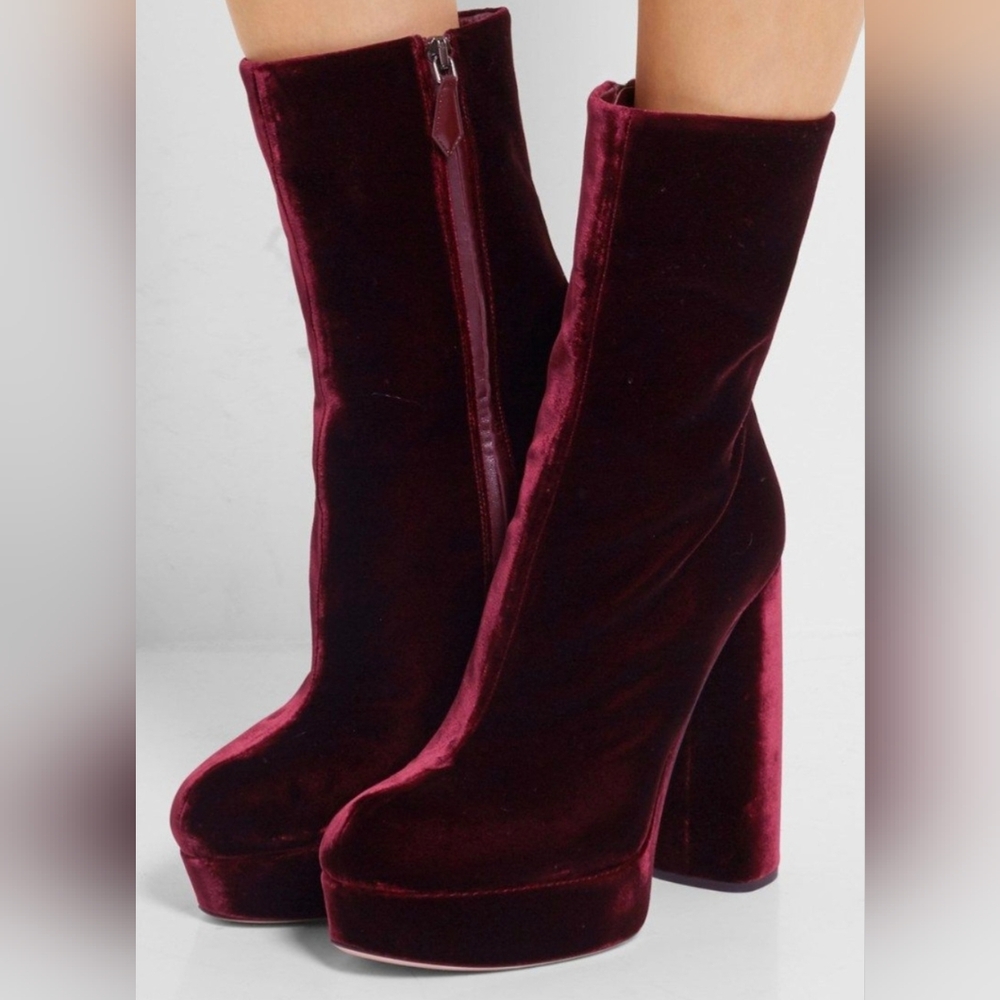 Rare Find Miu Miu Bordeaux Burgundy Velvet Ankle Boots Claret. Size 7 1/2 M